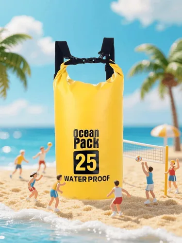 Vista 3 de Bolsa seca impermeable de 25 litros de capacidad, mochila impermeable enrollable para kayak, camping, viajes en la playa y aventuras al aire libre