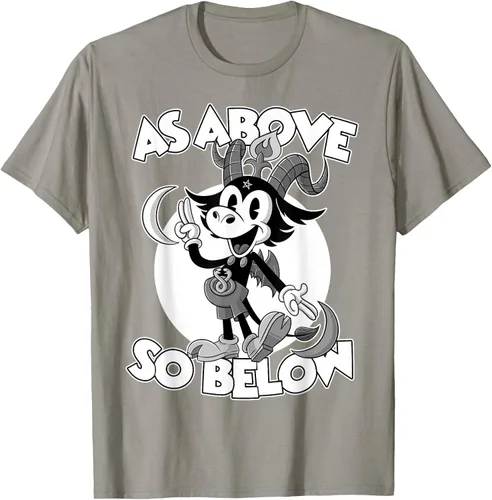 Vista 29 de Camiseta de dibujos animados retro de Baphomet Pagan As Above So Below, Negro, S