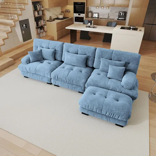 Vista 12 de Sofá modular de gran tamaño de 94 pulgadas, sofás seccionales grandes de color beige y blanco para sala de estar, juego de sofá de terciopelo, sofás