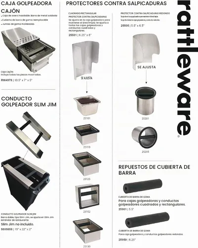 Vista 4 de Rattleware - Chute de acero inoxidable con parte inferior abierta con barra de goma, 9 pulgadas