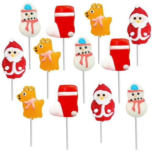 Vista 7 de Fruidles Paleta de Navidad de Papá Noel, reno, muñeco de nieve, surtido de botas de Navidad, sabor a fruta mixta, paquete de 12, 2 pulgadas
