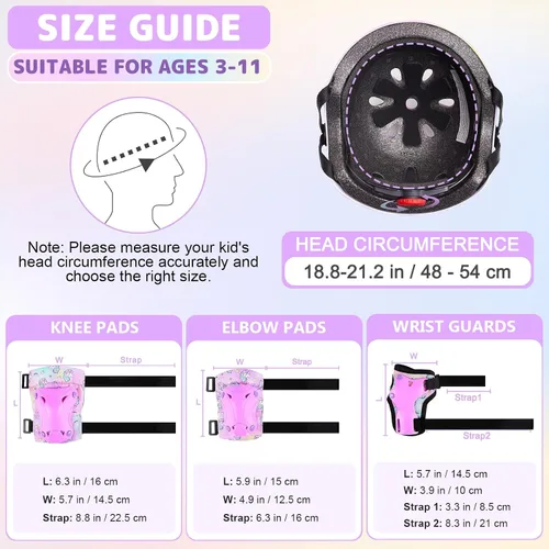 Vista 6 de Casco para niños, casco de bicicleta para niños pequeños con pegatinas DIY Unicornio, rodilleras y coderas ajustables, juego de protección para Rosa