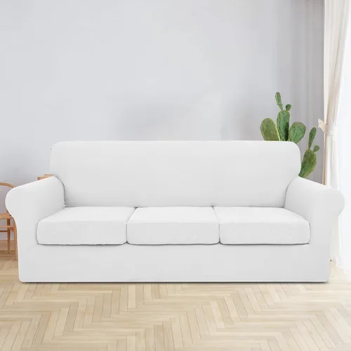 Vista 2 de Jiviner Fundas para sofá, 4 fundas elásticas para el sofá de 3 cuerpos, con 3 fundas para cojín, gruesas y ajustables, protector de muebles