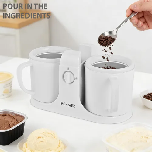 Vista 5 de Pukomc Máquina para hacer helados para uso doméstico, con dos cuencos de helado, operación simple y fácil de limpiar, color blanco