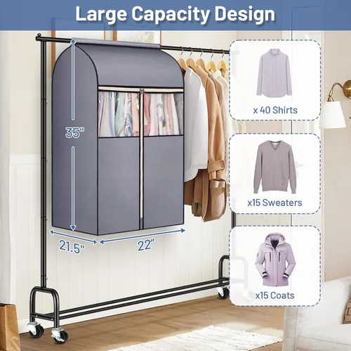 Vista 3 de SLEEPING LAMB Bolsas para ropa de 35 pulgadas para colgar almacenamiento de ropa, perchero de ropa completamente sellado con cubierta