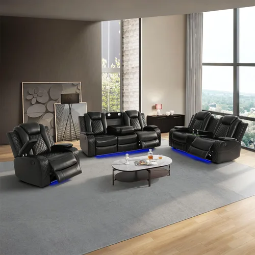 Vista 10 de Sofá reclinable individual eléctrico para muebles de sala de estar, silla reclinable de cuero con luces LED, puertos USB, almacenamiento oculto
