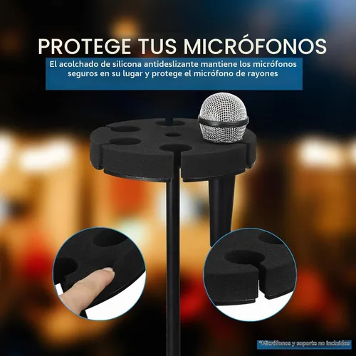 Vista 5 de Soporte para micrófonos múltiples, soporta hasta 6 micrófonos, soporte de micrófono con cable e inalámbrico para soporte, aluminio, negro