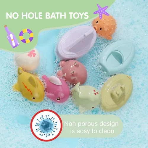 Vista 3 de Juguetes de baño para bebés, paquete de 9 Juguetes de baño sin moho con diseño sellado y sin agujeros Juguetes de bañera suaves, de fácil agarre