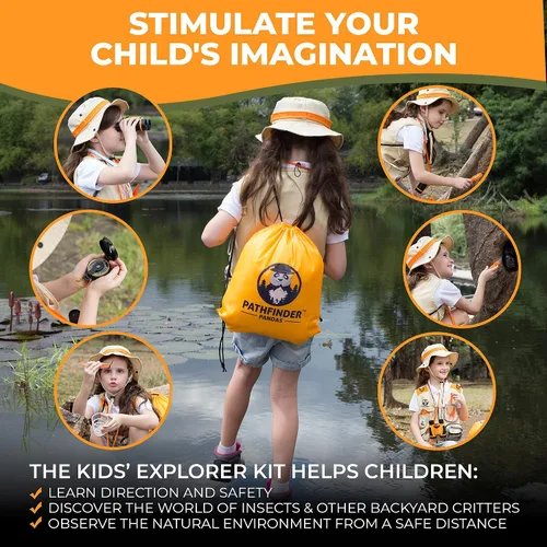 Vista 4 de Kit de Explorador Infantil con Chaleco y Sombrero de Safari para Niños de 7 a 12 Años - Disfraz de Safari y Vestirse como Guardián de Zoológico