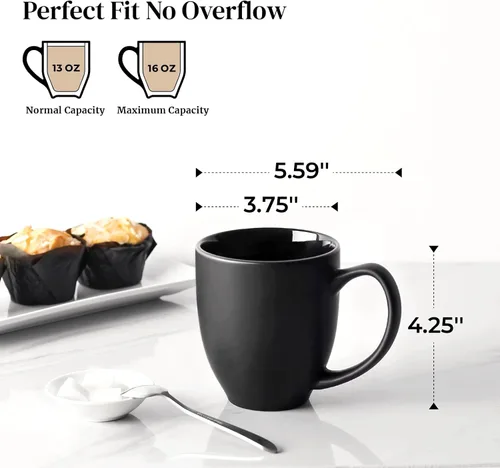 Vista 2 de DOWAN Tazas de café, juego de 6 tazas de café negras, tazas de café de cerámica de 16 onzas con asas grandes para hombres y mujeres, taza grande