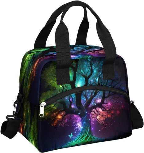 Vista 44 de Pardick Bolsa de almuerzo aislada con diseño de galaxia colorida para mujeres y hombres y adultos, con purpurina, grande, hielera, térmica A01