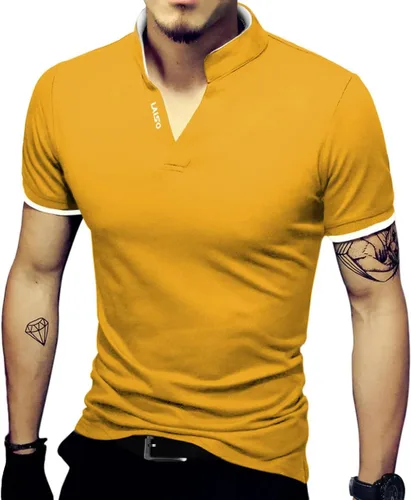 Vista 15 de LOGEEYAR Camisas polo Henley de moda para hombre, camisetas casuales de manga corta/larga, camisas de polo de algodón ajustadas para hombre Negro