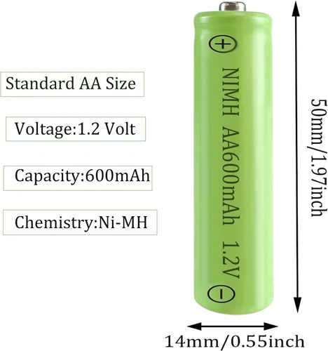 Vista 2 de Paquete de 12 baterías de luz solar AA Ni-MH 600mAh 1.2Volt recargables para luz de paisaje de jardín 12 Packs Double A Battery for Outdoor