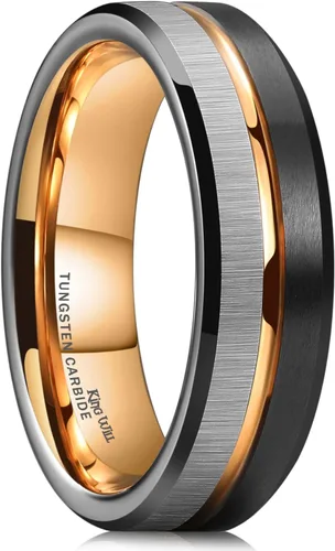 Vista 74 de King Will Anillo de boda de carburo de tungsteno para hombre con diseño de ranura, 6/7/0.315 in de ancho, acabado cepillado/pulido para hombre