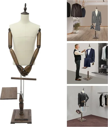 Vista 3 de Forma de vestido de maniquí masculino con soporte, cuerpo de maniquí de altura ajustable con estante desmontable para pantalones y soporte