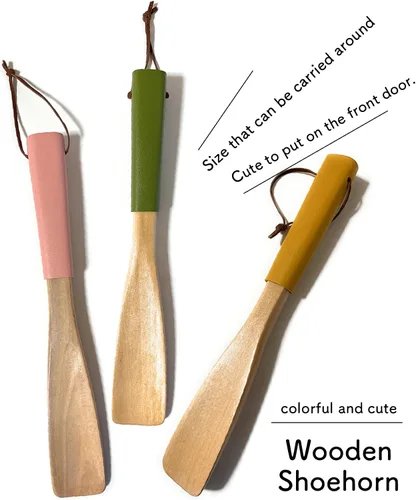 Vista 2 de Calzador de madera de 9.8 pulgadas, piel sintética sintética, calzador para personas mayores, hombres, mujeres, niños, mango cuerno de zapatos