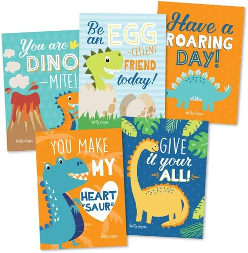 Vista 3 de Notas para la lonchera para niños: 25 notas inspiradoras y motivacionales para niños, tarjetas de almuerzo de dinosaurio con afirmaciones positivas