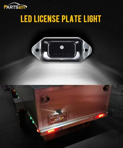Vista 2 de Partsam Luz de matrícula LED impermeable de 12V CC con luz para placa de licencia, soporte con orificio de drenaje, carcasa de ABS, lente de PC
