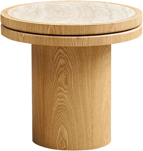 Vista 9 de Mesa auxiliar redonda de 19.49 pulgadas para sala de estar, mesa auxiliar redonda de MDF con mesa de piedra sinterizada, mesa auxiliar pequeña