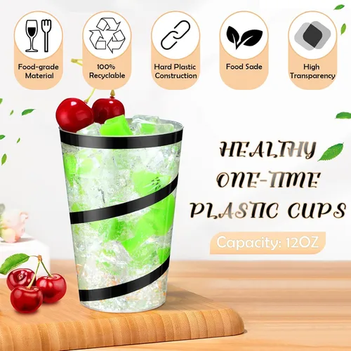 Vista 3 de Bokon 100 vasos de plástico transparente con borde de 12 onzas con borde, vasos desechables de plástico, vasos de vino, elegantes vasos de boda