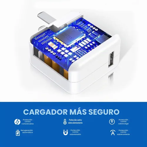 Vista 3 de Cargador para iPad, adaptador de bloque portátil plegable rápido de 12W USB para iPad, con cable de carga USB A a Lightning para iPhone, compatible