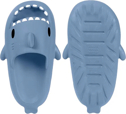 Vista 4 de Sandalias de tiburón para niños y niñas, pantuflas de ducha con forma de nube, bonitas sandalias de punta abierta con dibujos animados, suela