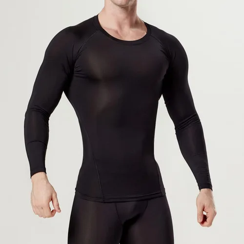 Vista 2 de dfen Camisetas de compresión de secado rápido para hombre con capa base se adaptan a Cool Gear con cuello redondo y manga larga