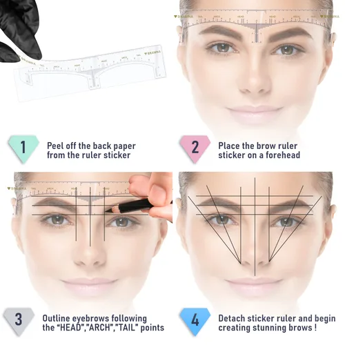Vista 4 de Brawna Plantilla de regla de cejas – 30 piezas de plantillas adhesivas transparentes para modelar cejas, tinte de henna y microblading – Herramienta