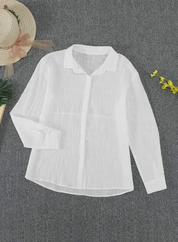 Vista 4 de Astylish - Blusa con cuello en V y mangas enrollables con botones para mujer