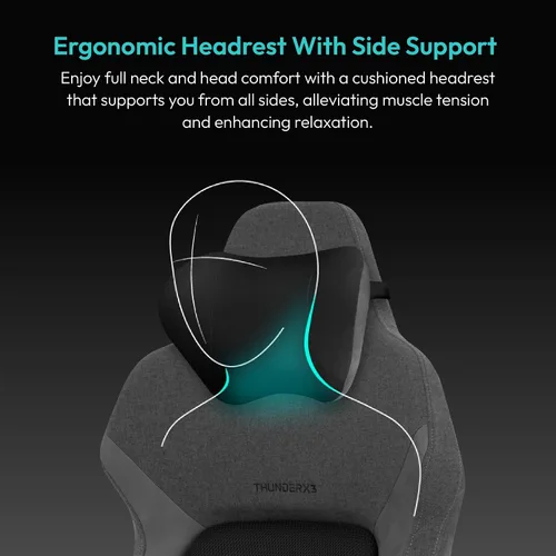 Vista 4 de ThunderX3 CORE Smart MESH Silla de juegos Gaming Negra y Gris Oscuro – Silla ergonómica de oficina, soporte lumbar automático, mecanismo Tela
