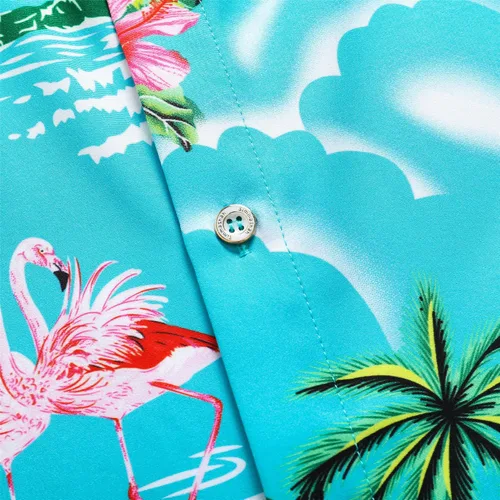 Vista 5 de Simmashah Camisa hawaiana para hombre, manga corta, con botones, ropa de playa, unisex, flamencos de verano, camisas florales Aloha