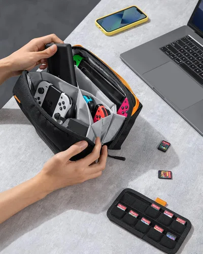 Vista 5 de tomtoc Carrying Bag for Nintendo Switch OLED, Protective Large Capacity, with 20 Game Card Slots, Travel Storage Pouch, Electronics Accessory