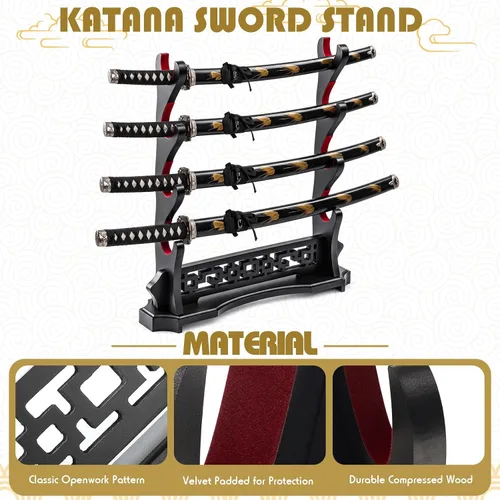 Vista 6 de Barydat Soporte de espada Katana con diseño recortado, 4 niveles