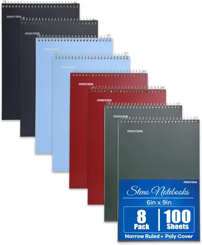 Vista 14 de Mintra Office Steno Books Set - Top-Spiral Bound, Narrow Ruled, White Tint Sheets, Poly Pastel Covered Notebooks for Office & School, Colorful