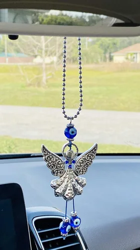 Vista 5 de LUCKBOOSTIUM Hermoso adorno colgante de ángel con cristal azul y mal de ojo, dijes de buena suerte, llaves del hogar, bolso, bolsas y accesorios