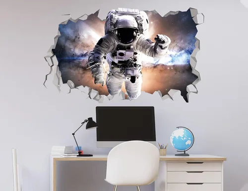 Vista 2 de Calcomanía de pared para dormitorio con temática espacial de astronauta, decoración de galaxia para niños, decoración espacial