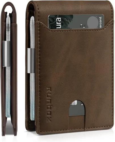 Vista 135 de RUNBOX - Carteras delgadas para hombre, cartera de piel con pinza para el dinero, cartera de bolsillo frontal con bloqueo RFID, tarjetero