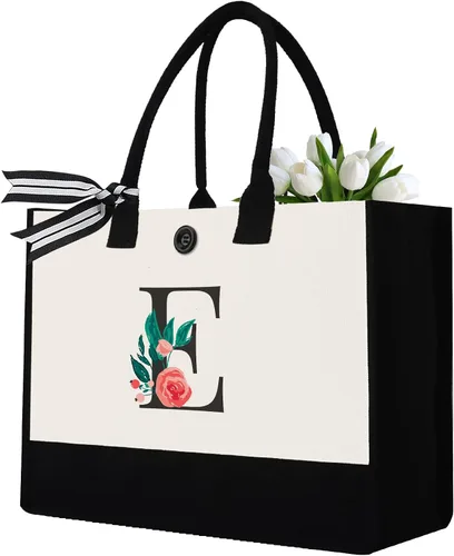 Vista 12 de Initial Canvas Tote Bag, Monogrammed Tote Bags Suitable for Mother's Day Wedding Beach