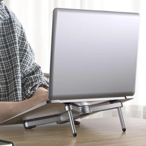 Vista 2 de YICOSUN New Concept - Soporte ergonómico ajustable de aluminio para MacBook Pro/Air de hasta 15.6 pulgadas, soporte de computadora plegable