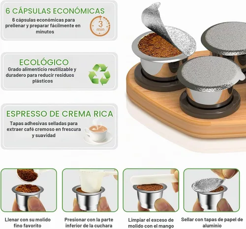 Vista 6 de CAPMESSO Cápsulas reutilizables para Nespresso OriginalLine, 6pcs cápsulas de café recargables Nespresso de acero inoxidable compatibles con máquina