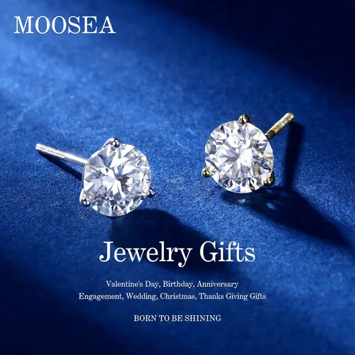 Vista 2 de MOOSEA Christmas Jewelry Gifts - Martini Moissanite Earrings for Women Men, 0.2-4 ct Round D Color VVS1 Clarity Lab Created Earring 925 Sterling