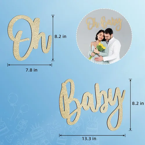 Vista 7 de Letrero de OH BABY (madera/dorado) para fiesta de baby shower, decoración de revelación de género para niño y niña, anuncios de bebé, fiesta