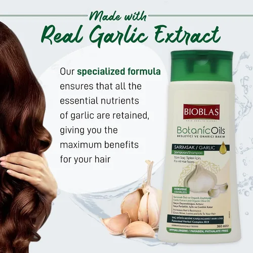 Vista 7 de BIOBLAS Champú de ajo – Crecimiento del cabello inodoro y sin perfume para hombres y mujeres – Aclarador para limpiar el cabello, raíces y cuero