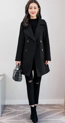 Vista 5 de chouyatou Elegante abrigo de mezcla de lana con cuello de solapa y cinturón para mujer