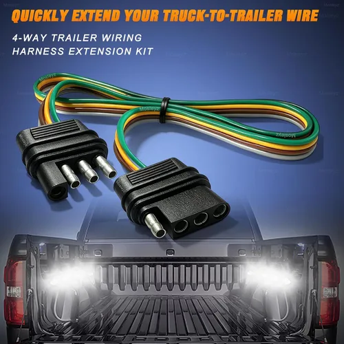 Vista 6 de Extensión de cable de remolque 4 vías 4 pines, enchufe de 4 cables 4 planos con enchufe macho y hembra 18 AWG 26 pulgadas, extensor de arnés