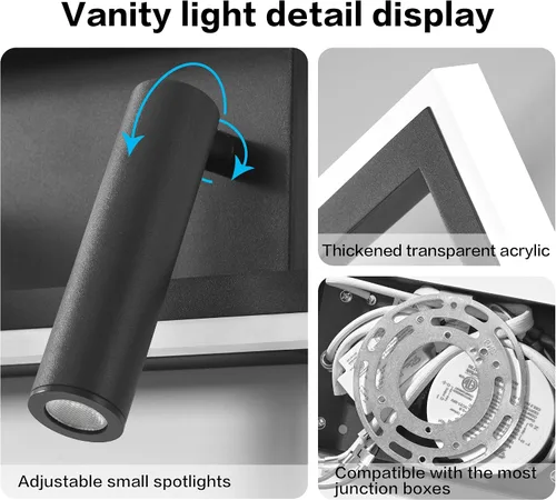 Vista 7 de SOLFART Luces de tocador para baño, 32 pulgadas, regulables, color negro mate, luces LED para baño, luz de pared de 3