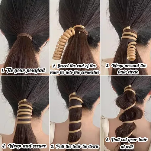 Vista 6 de 2 ligas para el cabello en espiral, alta elasticidad, hebilla sin arrugas para mujeres, banda trenzada impermeable a la moda, accesorios de bobinas