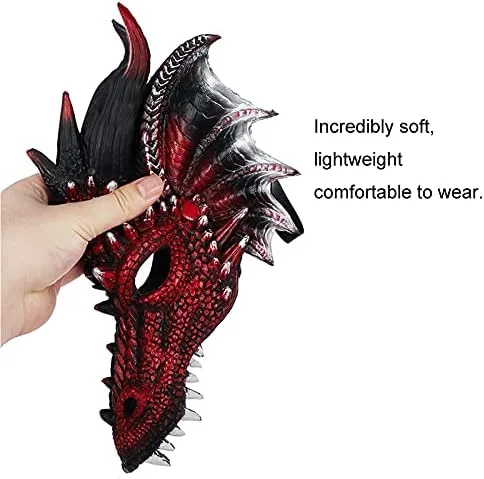 Vista 3 de Alodidae Máscara de dragón 3D, disfraz de fiesta de Halloween, cosplay para adultos y hombres, máscaras de media cara de animales aterradores