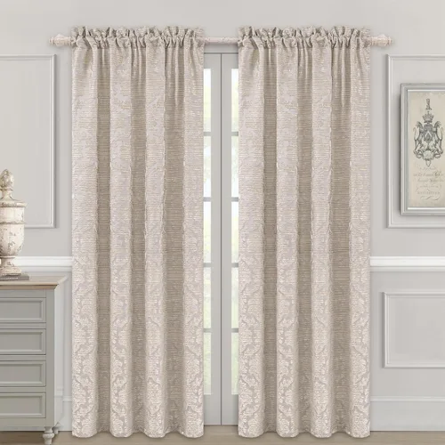 Vista 30 de Loom and Mill - Cortinas de lujo de jacquard para dormitorio, cortinas de damasco beige de 2 paneles con alzapaños, elegante cortina de ventana