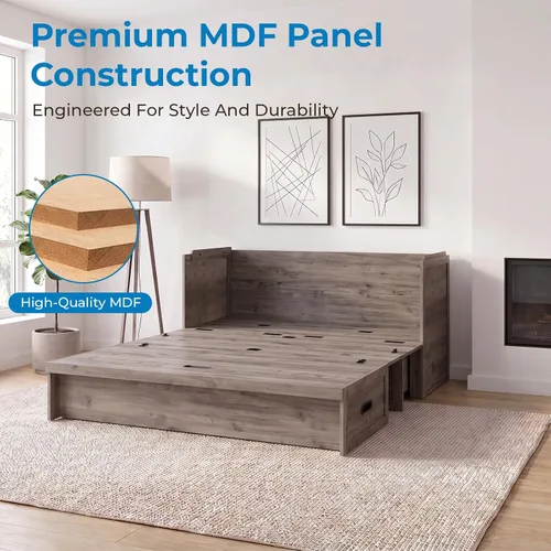 Vista 6 de Mjkone Murphy Bed Queen Size, Cabinet Bed with Built-in USB Charging Station & Storage Drawers, Hidden Queen Murphy Wall Beds Cabinet Beds No